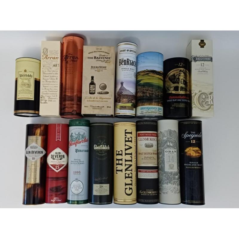 whisky single malt box/koker/blik/doos + lege fles